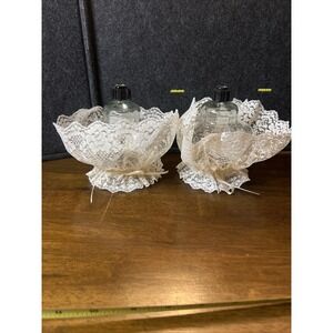 2 HOMCO Wide Fluted Votive Cup Pegged Candle Holder‎ Clear Glass With Lace!